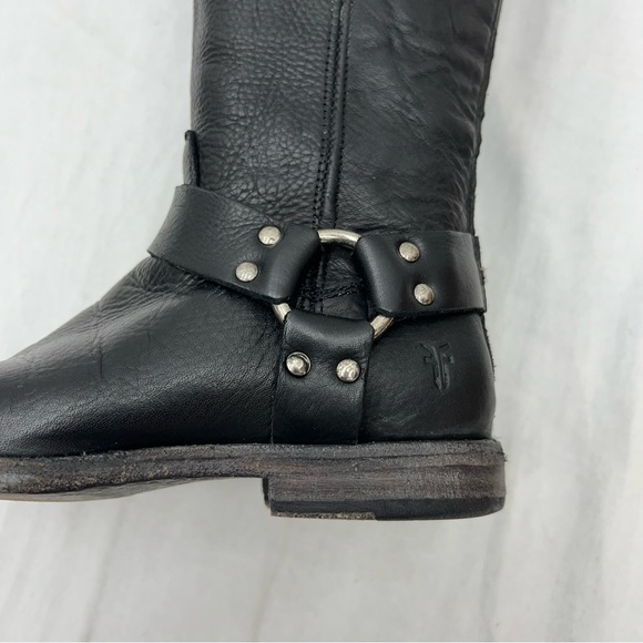 $378 Frye Phillip Harness Riding Boots Black Leather 15.5” Tall 76850 Size 6 B - Picture 7 of 13